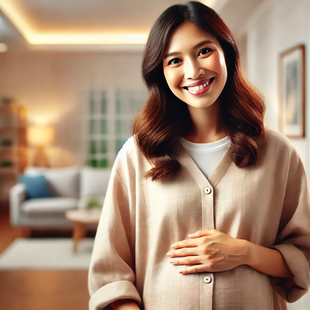 Femme épanouie suivie par une sage-femme